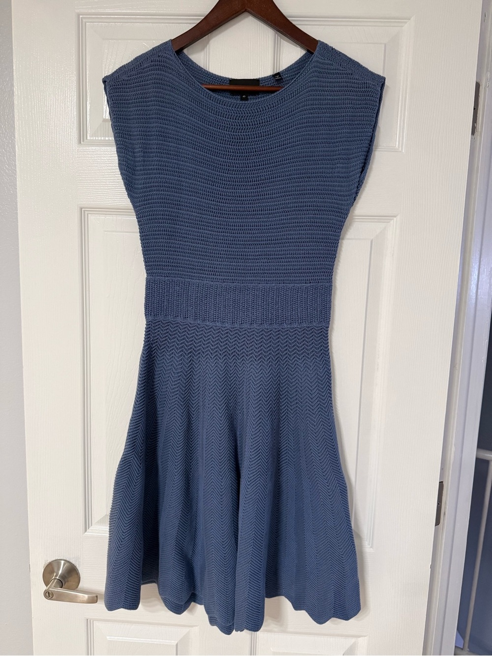 Emporio Armani Slate Blue Knit Midi Fit-and-Flare Dress